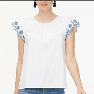 J Crew Eyelet Flutter Sleeve Cotton Blouse Size M